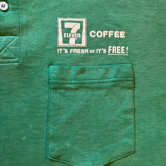 Vintage Rare 7-Eleven 7-11 Employee Polo 1980s Collared Coffee Shirt Green XL - Picture 3 of 9